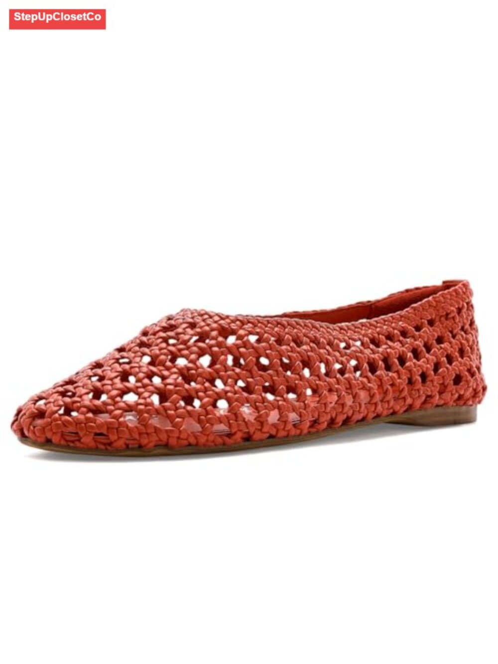Woven Leather Square Toe Slip-On Flats Lightweight Casual Work Shoes